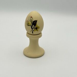 Vintage Hand Painted Floral Ceramic Decorative Egg on Pedestal Stand Easter